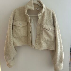 Abound Cream Sherpa Cropped Button Jacket